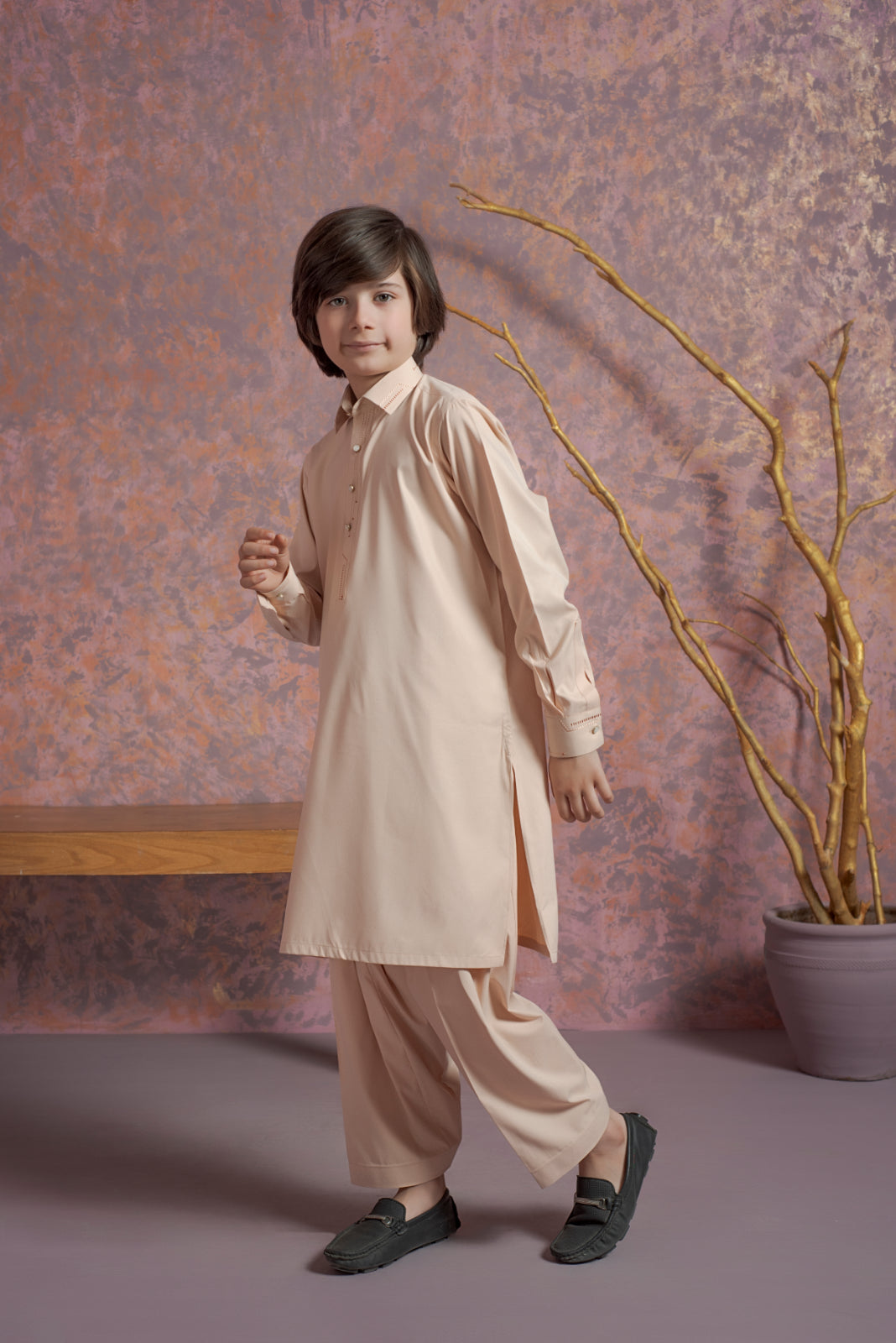 Kids Peach Wash & Wear Kurta Suit