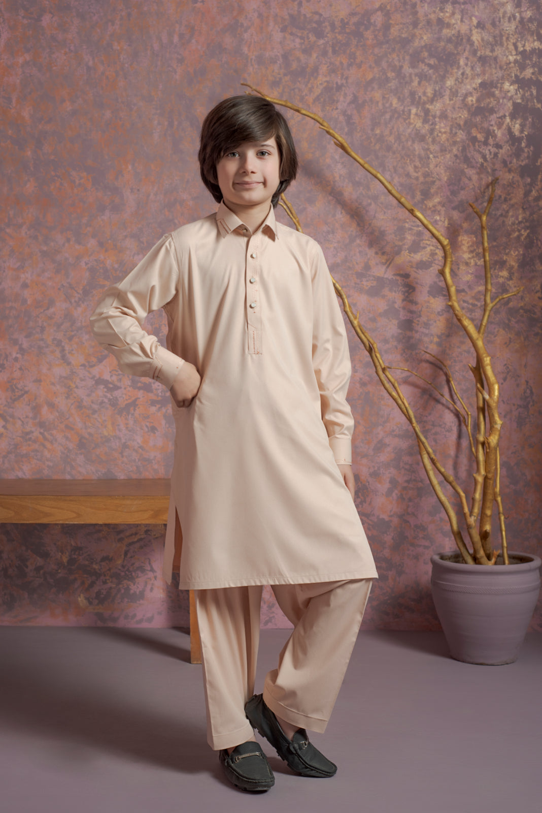 Kids Peach Wash & Wear Kurta Suit