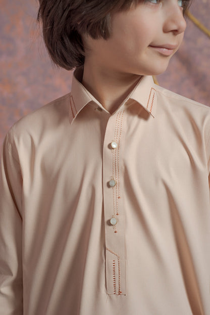 Kids Peach Wash & Wear Kurta Suit