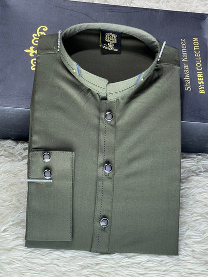 Kids Olive Green Shalwar Kameez Set – Stylish Kurta Pajama for Boys
