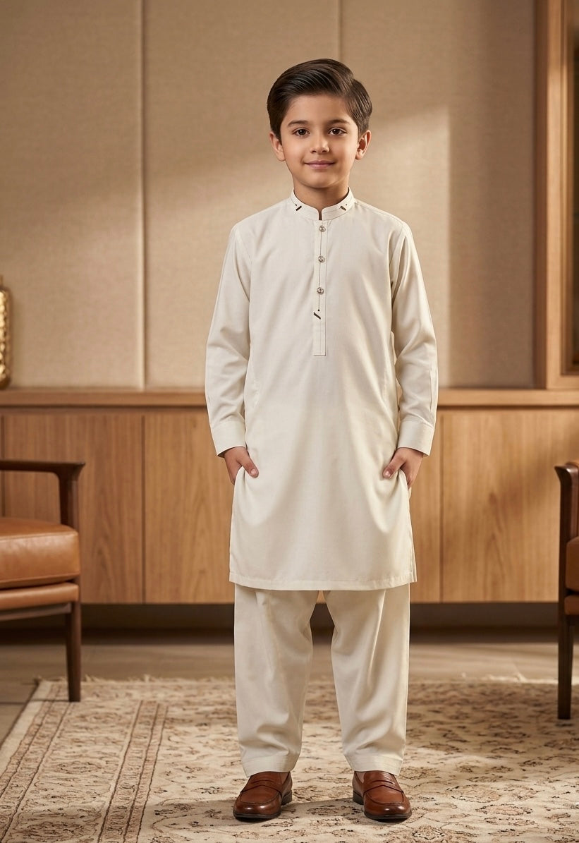 Classic Off White Kurta Trouser Set for Boys