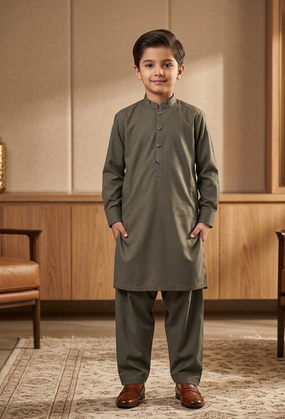 Kids Olive Green Shalwar Kameez Set – Stylish Kurta Pajama for Boys